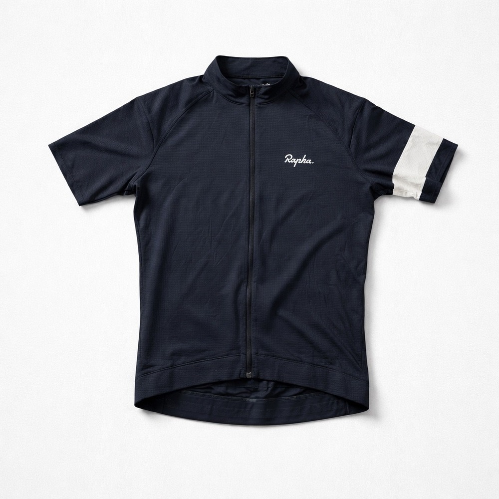 Rapha Black Cycling Jersey with White Sleeve Stripe